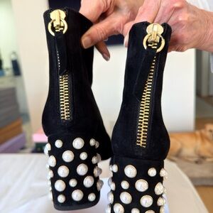 Alice + Olivia Black Pearl Studded Heeled Boots